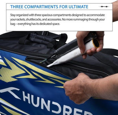 HUNDRED Urban Pod Badminton Kit Bag, 3 Spacious Compartments, Double Zip Closure

