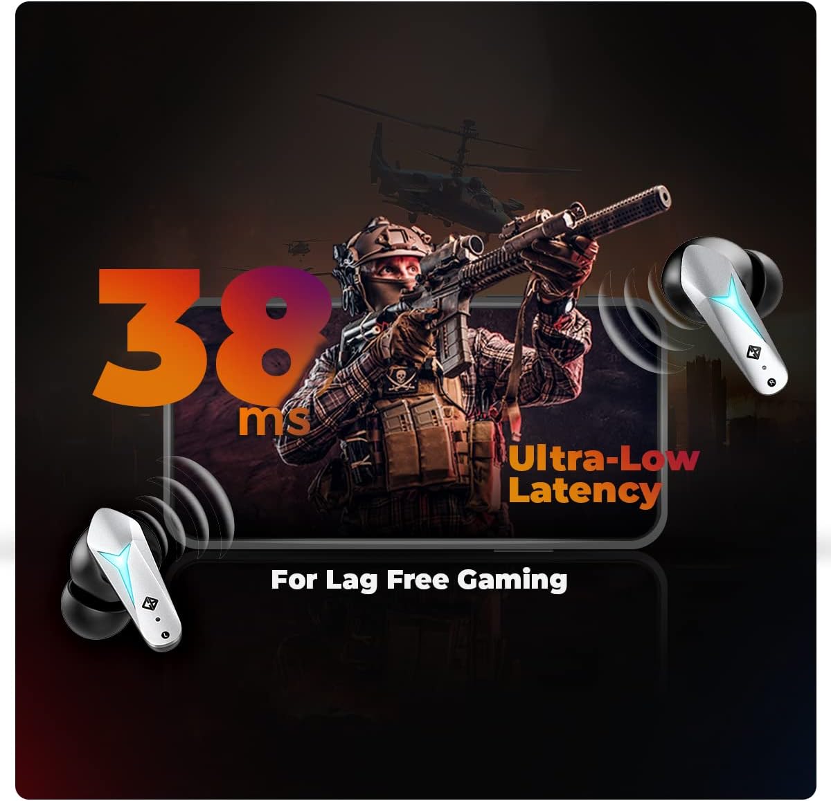 Cosmic Byte CosmoBuds X200 True Wireless Earbuds (TWS), BT 5.3, 38 ms Latenz GOD Mode™, Musikmodus, 40 Stunden, ENC, IPX5, Sprachassistent