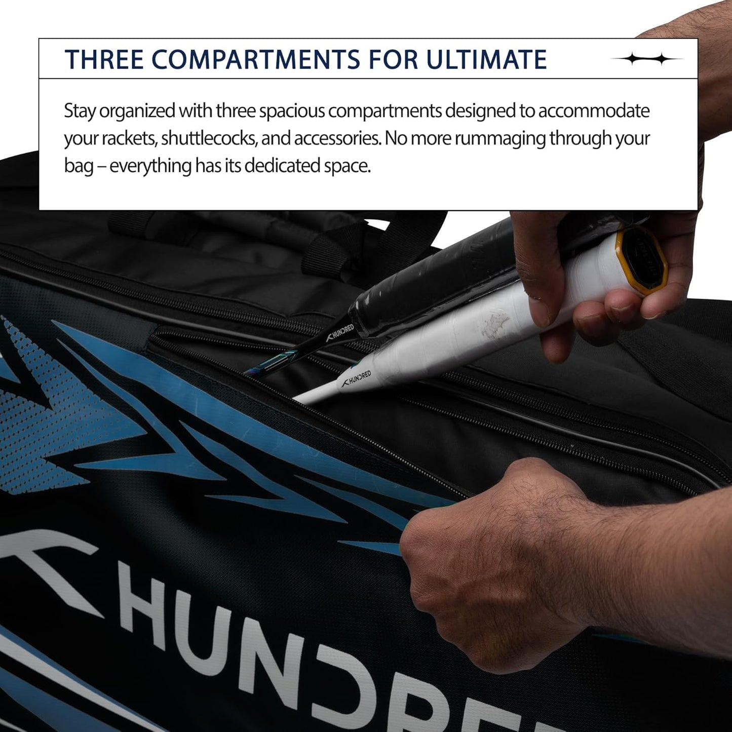 HUNDRED Urban Pod Badminton Kit Bag, 3 Spacious Compartments, Double Zip Closure
