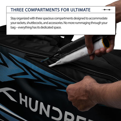 HUNDRED Urban Pod Badminton Kit Bag, 3 Spacious Compartments, Double Zip Closure
