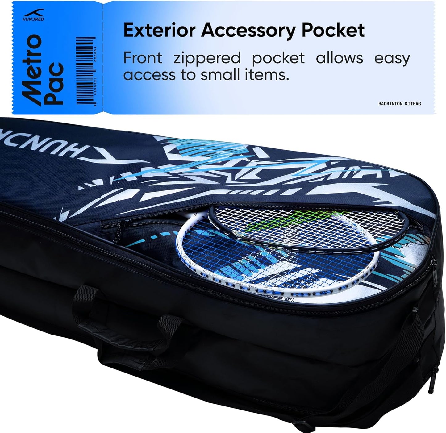 HUNDRED Metro Pack Badminton-Tasche, Unisex, 3 geräumige Fächer, doppelter Reißverschluss, Größe L