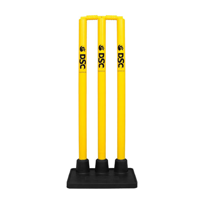 DSC PLASTIC STUMPS SET WITH RUBBER BASE (3 Stumps, 2 Bails ; 1 Base) CRICKET STUMPS SET - MENS-2024