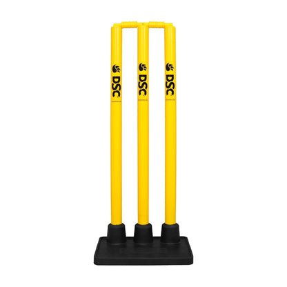 DSC PLASTIC STUMPS SET WITH RUBBER BASE (3 Stumps, 2 Bails ; 1 Base) CRICKET STUMPS SET - MENS-2024