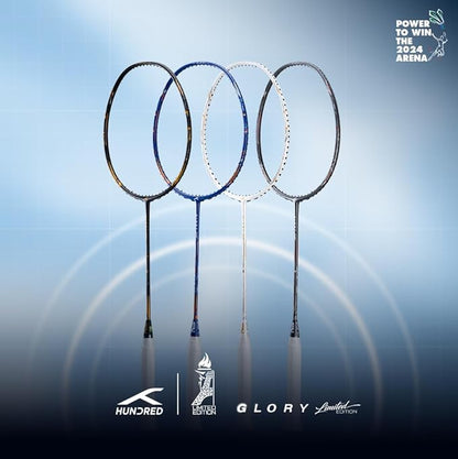 HUNDRED Glory Limited Edition Besaiteter Badmintonschläger (Standardgröße) | Unisex | Material: Carbon Fibre | mit kompletter Schlägerhülle