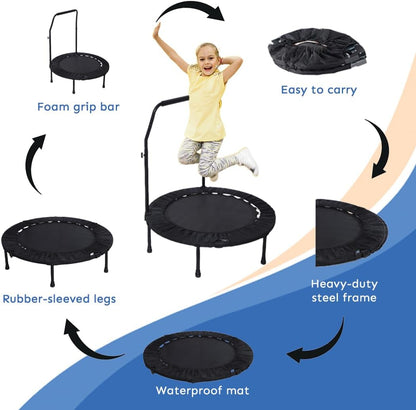 Endless 40“ faltbares Mini-Trampolin mit Griff und Max. Belastung 220 Kg | Schwarz & Rot | Material: Legierter Stahl, Nylon | Indoor und Outdoor Fitness Workouts | Anti-Rutsch | Perfekt für Aerobic-Übungen
