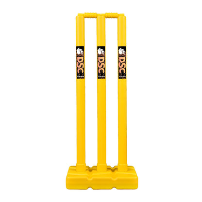 DSC Plastik Cricket Stump Set mit 3 Stümpfen, 2 Bails und 1 Base, Größe - Herren, Farbe - Gelb