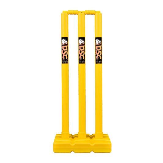 DSC Plastic Cricket Stump Set with 3 Stumps, 2 Bails and 1 Base, Size - Men, Color - Yellow