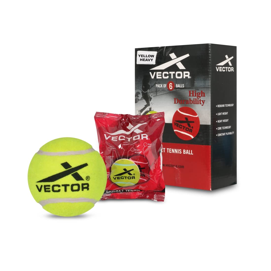 Vector X Schwerer Cricket-Tennisball (6 Stück ) – Obermaterial: Gummi, Standardgröße