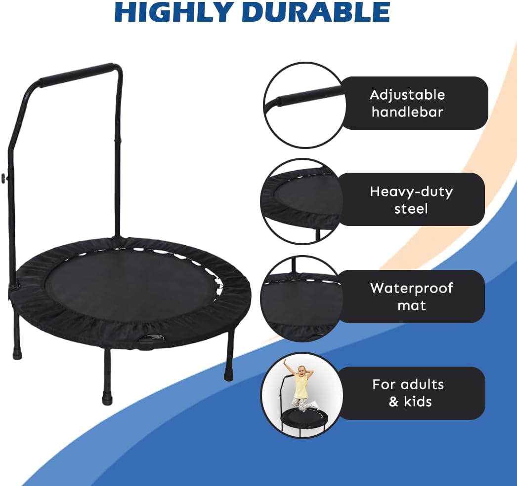 Endless 40“ faltbares Mini-Trampolin mit Griff und Max. Belastung 220 Kg | Schwarz & Rot | Material: Legierter Stahl, Nylon | Indoor und Outdoor Fitness Workouts | Anti-Rutsch | Perfekt für Aerobic-Übungen