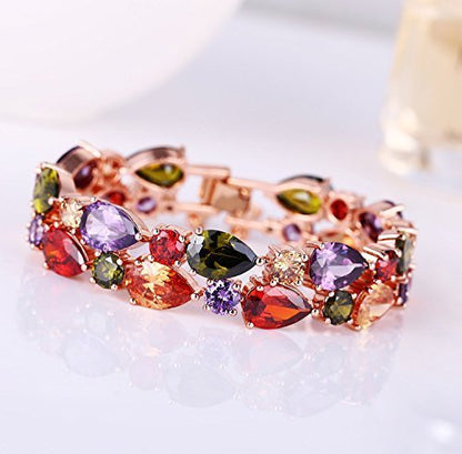 YouBella AAA Schweizer Zirkon-Kristall-Armband | Roségold | Mehrfarbig | Material: Kristall, Messing | Modischer Kunstschmuck | Für Frauen und Mädchen | Langanhaltendes Finish | Geeignet für alle Gelegenheiten