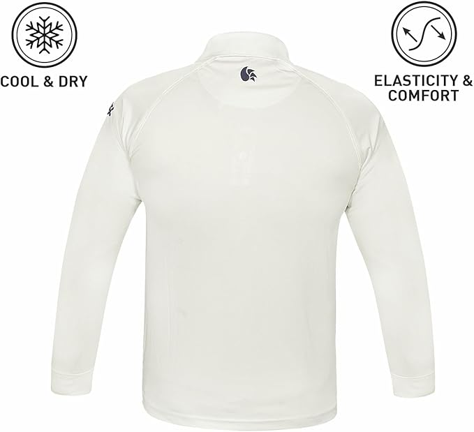 DSC Men's Atmos Polyester Full Sleeve Cricket T-Shirt Size 32 (White) | Lightweight | Comfortable | Stylish