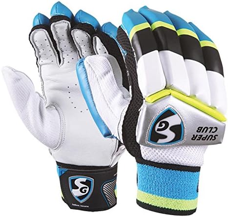 SG Super Club Cricket Batting Gloves | Farbe: Weiß | Für Linkshänder Batsman | Leichtgewicht | Gepolsterte Handschuhe in Profiqualität | Überlegener Fingerschutz