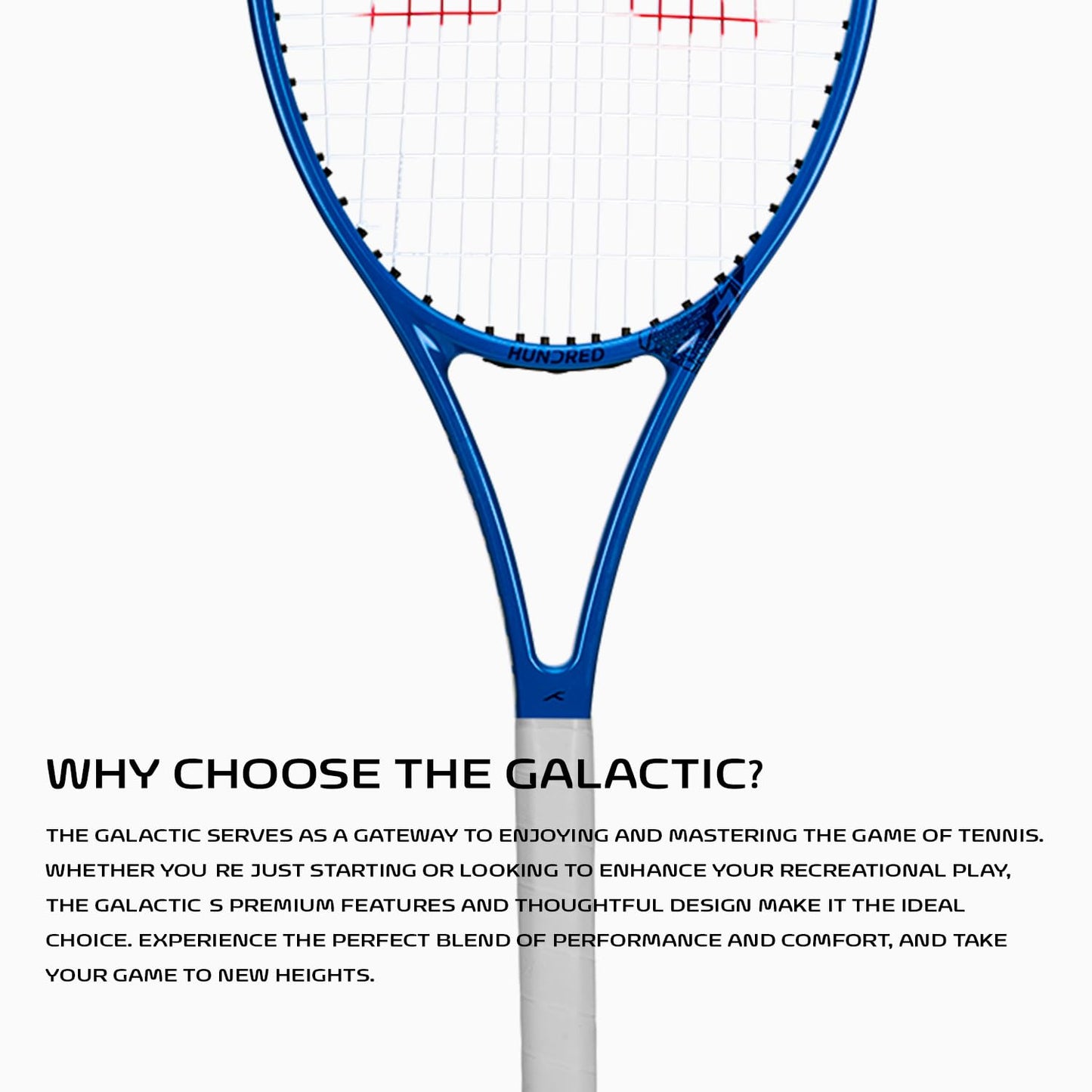 Hundred Galactic Strung Tennisschläger mit Vollschutzhülle | 4-Punkte-Kopfgewichtung | Griffgröße 2 (10,8 cm) | 275 Gramm