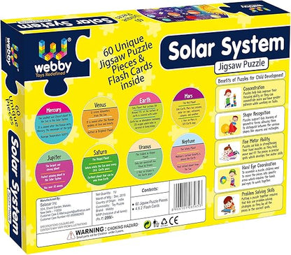 SNUNGPHIR Webby Fantastisches Sonnensystem-Puzzle für den Boden, 60 Teile, mit 4 doppelseitigen Lernkarten