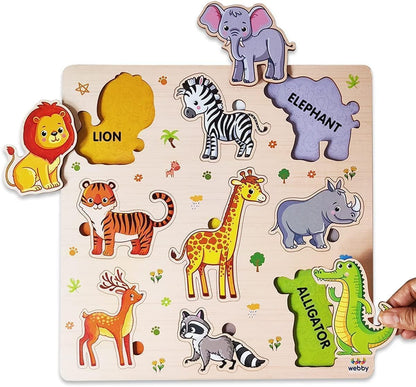 Webby Holz-Lernpuzzle-Spielzeug für Jungen und Mädchen Verbessert die visuelle Wahrnehmung, Form- und Farberkennung Fördert das Gedächtnis und die Feinmotorik Kindersicheres Design
