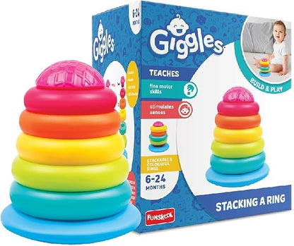 Giggles Funskool Stack A Ring, Multicolour Stacking Toy with 5 Colourful Rings, Helps to Grasp, Shake and Stack, 12 Months & Above, Infant and Preschool Toys
