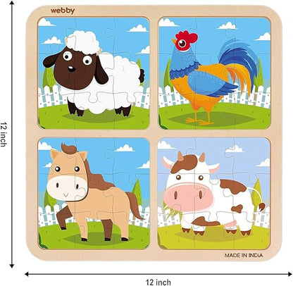 Webby 4-in-1-Holzpuzzle für Kinder Lernpuzzle-Set für Kleinkinder Fördert Gedächtnis, Konzentration, Form- und Farberkennung Umweltfreundliches Holz Sicheres und spannendes Spielzeug für Kinder ab 2 Jahren