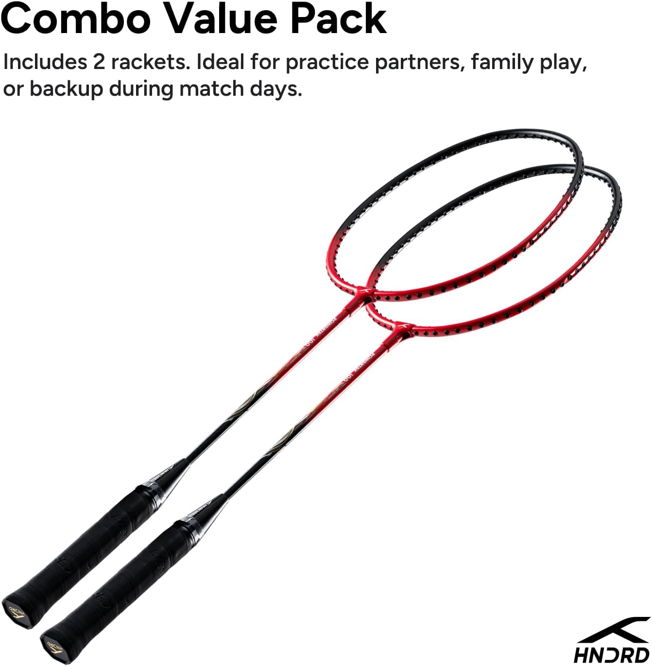 HUNDRED POWERTEK 100 (Set of 2) Badminton Racket with Full Cover (115g, Red/Black)