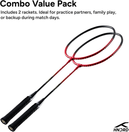 HUNDRED POWERTEK 100 (Set of 2) Badminton Racket with Full Cover (115g, Red/Black)