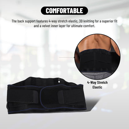 Endless Lendenwirbelgurte zur Linderung von Schmerzen im unteren Rückenbereich mit 6 Stützen | Schwarz | Material: Acrylnitril-Butadien-Styrol | Rückenstützen für Bandscheibenvorfälle, Ischias | Atmungsaktiver Gürtel für Männer/Frauen