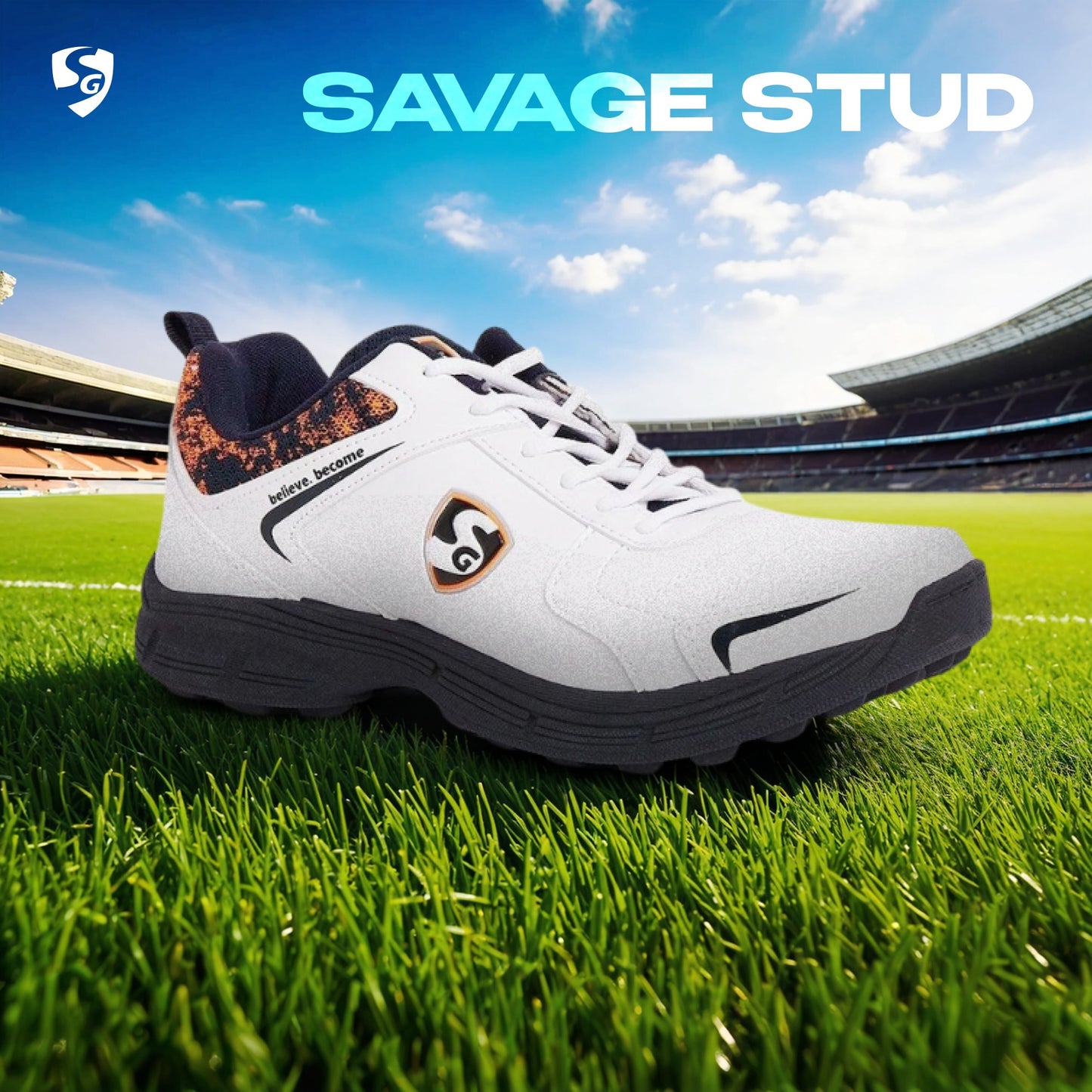 SG SAVAGE STUD Cricket-Schuh | Für Männer & Jungen | Material: Mesh & PVC | Leichtgewicht | Verbesserte Stabilität im Spiel