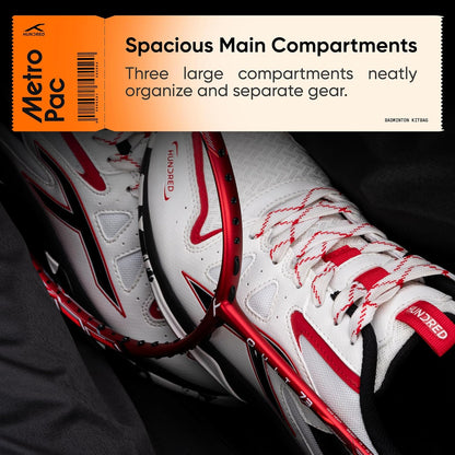 HUNDRED Metro Pack Badminton-Tasche, Unisex, 3 geräumige Fächer, doppelter Reißverschluss, Größe L