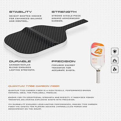 Hundred Zephyr 80 Pickleball-Schläger | Verlängert | 16 mm/13 mm Dicke | USA-zugelassen | Japanische Rohkarbonfaser | Leicht, schnelle Schwunggeschwindigkeit, maximale Kraft und Kontrolle | Weiß-Orang