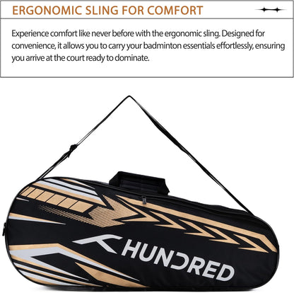 HUNDRED Urban Pod Badminton Kit Bag, 3 Spacious Compartments, Double Zip Closure
