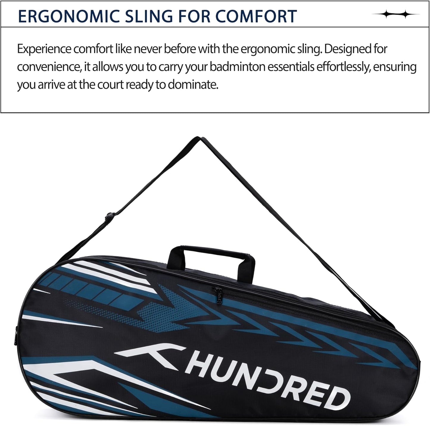 HUNDRED Urban Pod Badminton Kit Bag, 3 Spacious Compartments, Double Zip Closure
