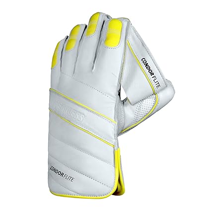 DSC Condor Flite Cricket Wicket Keeping Gloves | Color: White | Size: Men | For Boys & Men | Material: Leather | Better flexibility and grip | Full protection