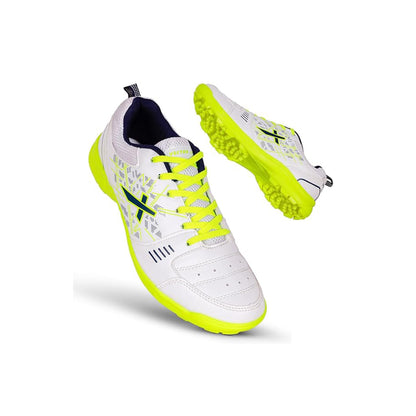 Vector X Blaster-22 Yards Cricket Shoes | Color: White &amp; Green | Size: 4 UK/ 5US/ 38EU | For Men & Boys | Material: Synthetic | High quality rubber outsole with rounded studs