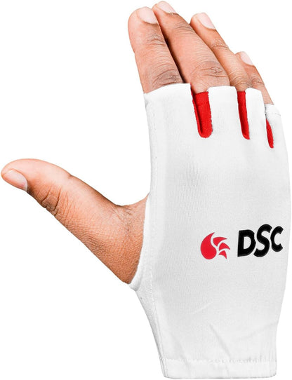 DSC Atmos1 Fingerless Lycra Back Cricket Batting Inner Gloves | Farbe: Weiß | Größe: Herren | Material: Baumwolle | mit PVC-Bündchen | Superior Rubber Grip | Rutschfest | Atmungsaktiv