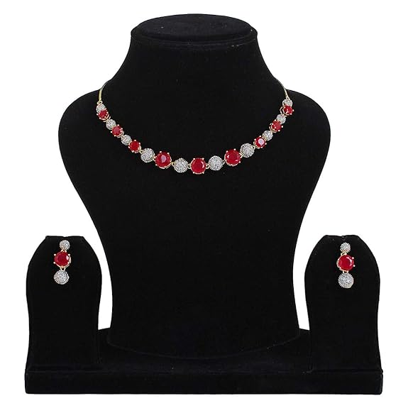 YouBella American Diamond Necklace Jewellery Set | Mit Ohrringen, Ring und Armband | Vergoldet | Material: Messing | Modischer Kunstschmuck | Langlebiges Design | Für Frauen & Mädchen