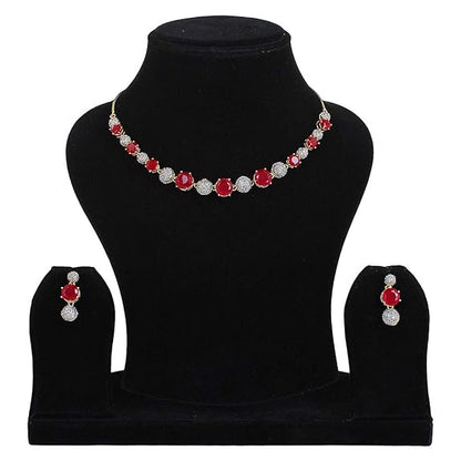 YouBella American Diamond Necklace Jewellery Set | Mit Ohrringen, Ring und Armband | Vergoldet | Material: Messing | Modischer Kunstschmuck | Langlebiges Design | Für Frauen & Mädchen