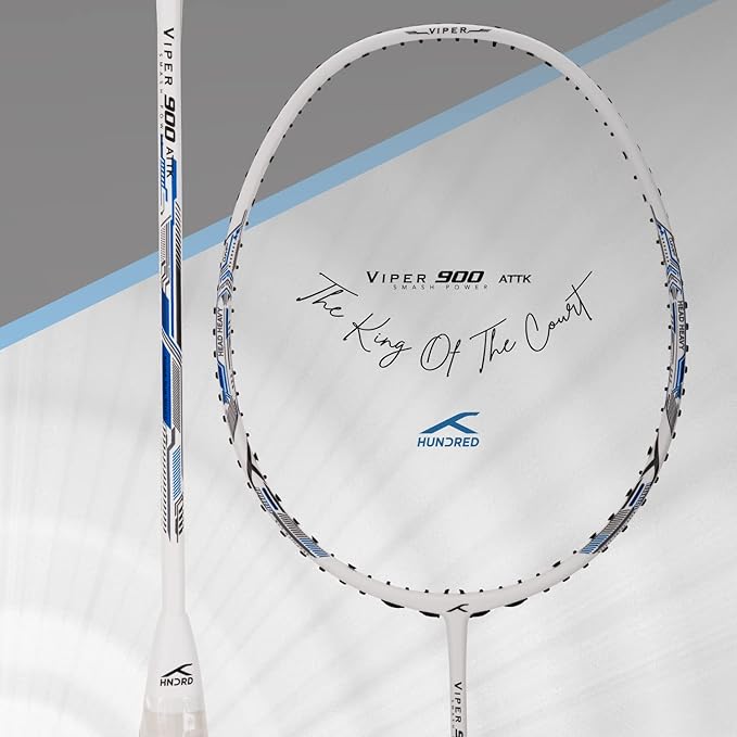 HUNDRED Viper 900 Carbon Fibre Strung Badminton Racket mit Full Racket Cover | Für Fortgeschrittene Spieler | 79 Gramm | Maximale Saitenspannung - 32lbs