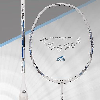 HUNDRED Viper 900 Carbon Fibre Strung Badminton Racket mit Full Racket Cover | Für Fortgeschrittene Spieler | 79 Gramm | Maximale Saitenspannung - 32lbs