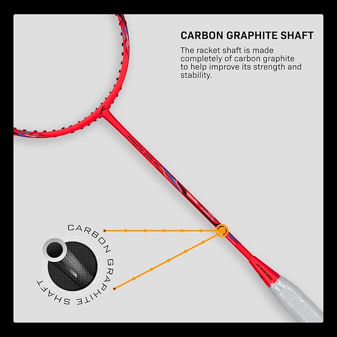 HUNDRED Powertek 2000 PRO Badmintonschläger mit Vollbespannung (Größe: Standard, Griffgröße: G6) | Besaitung | Material: Graphit | Für fortgeschrittene Spieler | Gewicht: 90 Gramm | Maximale Saitenspannung - 22-24lbs