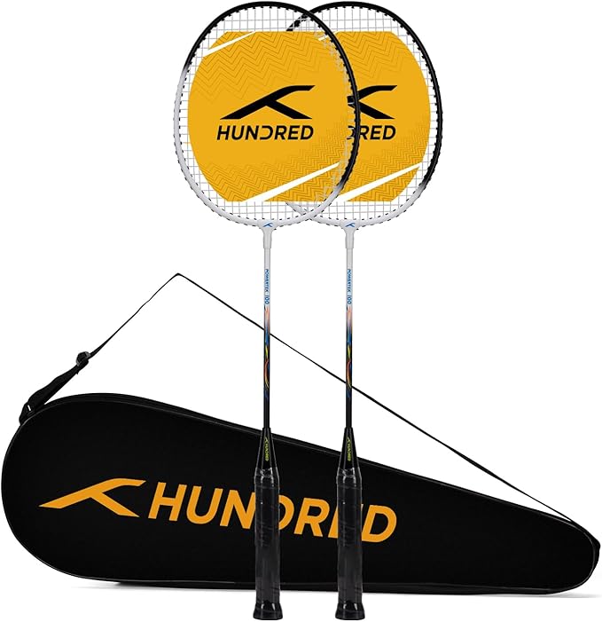 HUNDRED Powertek 100 (2er Set) Badmintonschläger mit Vollbespannung (Größe: Standard, Griffgröße: G5) | Besaitung | Material: Aluminium | Maximale Spannung: 16-18lbs | für fortgeschrittene Spieler