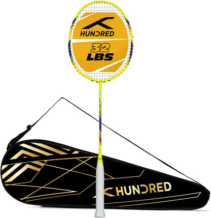 HUNDRED ROCK 88 Carbon Fiber Strung Badminton Racket with Full Racket Cover | For Intermediate Players | 78 grams | Maximum String Tension - 32lbs