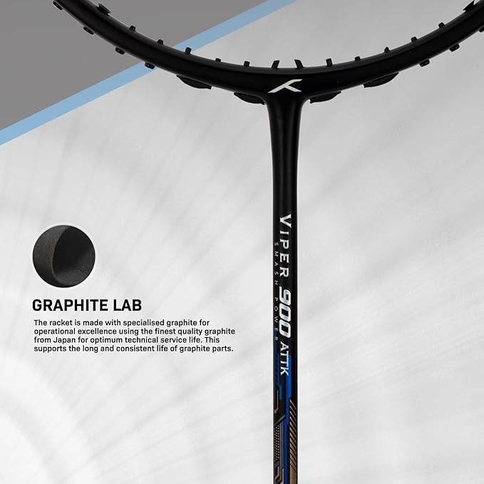 HUNDRED Viper 900 Carbon Fibre Strung Badminton Racket mit Full Racket Cover | Für Fortgeschrittene Spieler | 79 Gramm | Maximale Saitenspannung - 32lbs