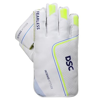 DSC Intense Attitude Wicket Keeping Handschuhe | Farbe: Mehrfarbig | Größe: Herren | Für Herren | Material: Polyvinylchlorid | Baumwollfutter in den Manschetten | Netz zwischen Daumen und Zeigefinger