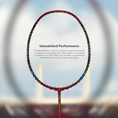 HUNDRED Medal Master Strung Badmintonschläger (Standardgröße) | Unisex | Material: Carbon Fibre | mit kompletter Schlägerhülle