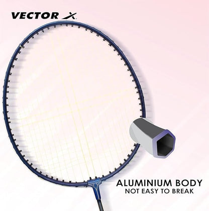 Vector X badminton racket | Color: Multicolour | Size: One size | For men & boys | Material: Aluminium | Set of 2 with 3 nylon shuttlecocks | Outdoor play, backyards | Sports training