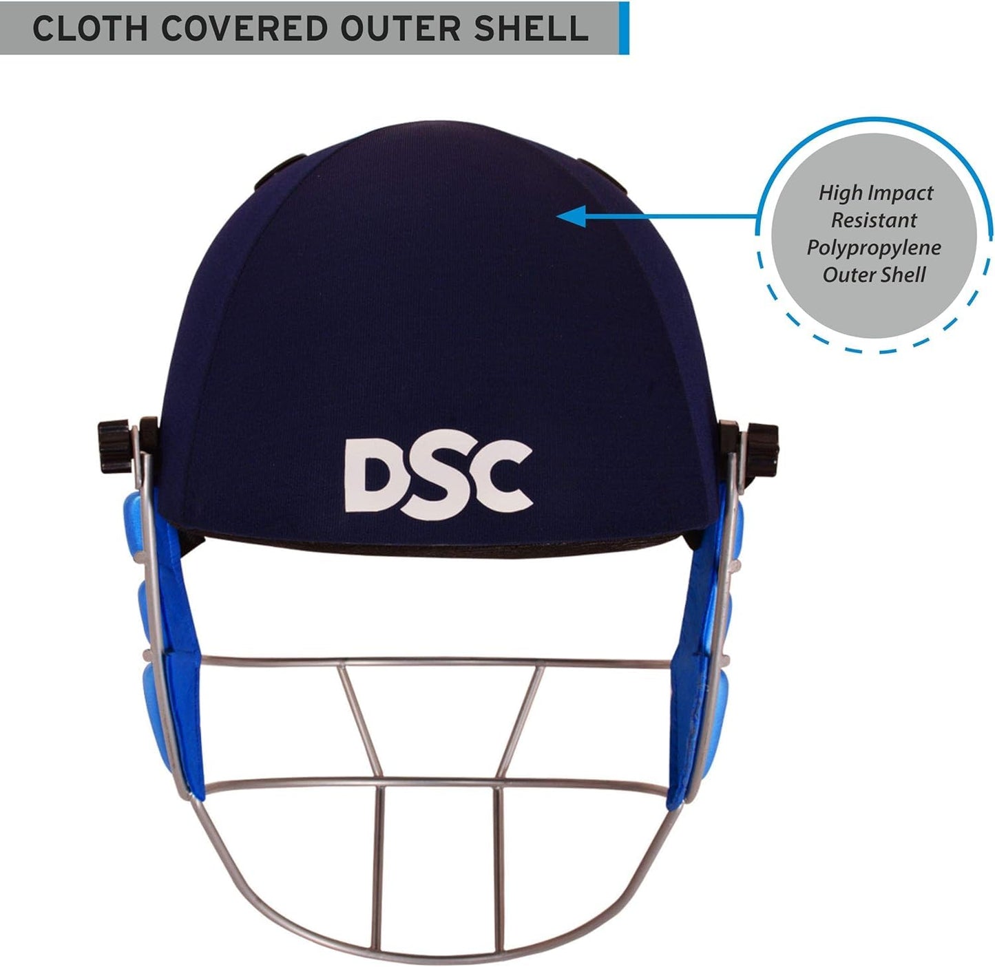 DSC GUARD Cricket Helmet | Navy Blue | For Men & Boys | Steel Mesh | Adjustable Back Support Strap | Removable and Washable Sweatband | Lightweight