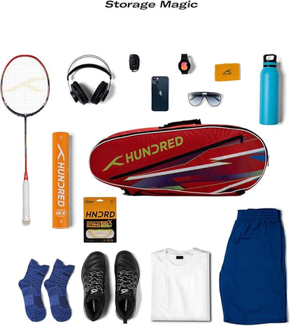 HUNDRED debut Badminton- und Tennisschlägertasche | Material: Polyester | Doppelfach mit Seitentasche | Einfacher Tragegriff | Gepolsterte Rückentragegurte | Reißverschlusstasche vorne