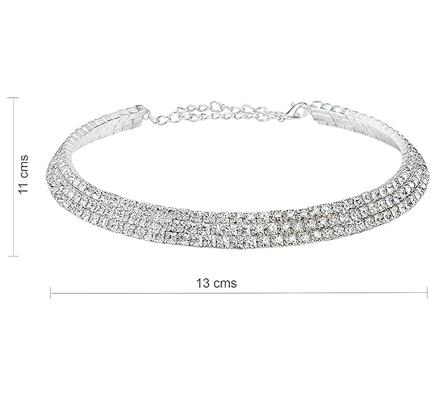 YouBella Crystal Rhinestone 3 Layers Necklace | Silver | Material: Crystal and Brass | Fashionable Jewelry | For Women &amp; Girls | Durable Design