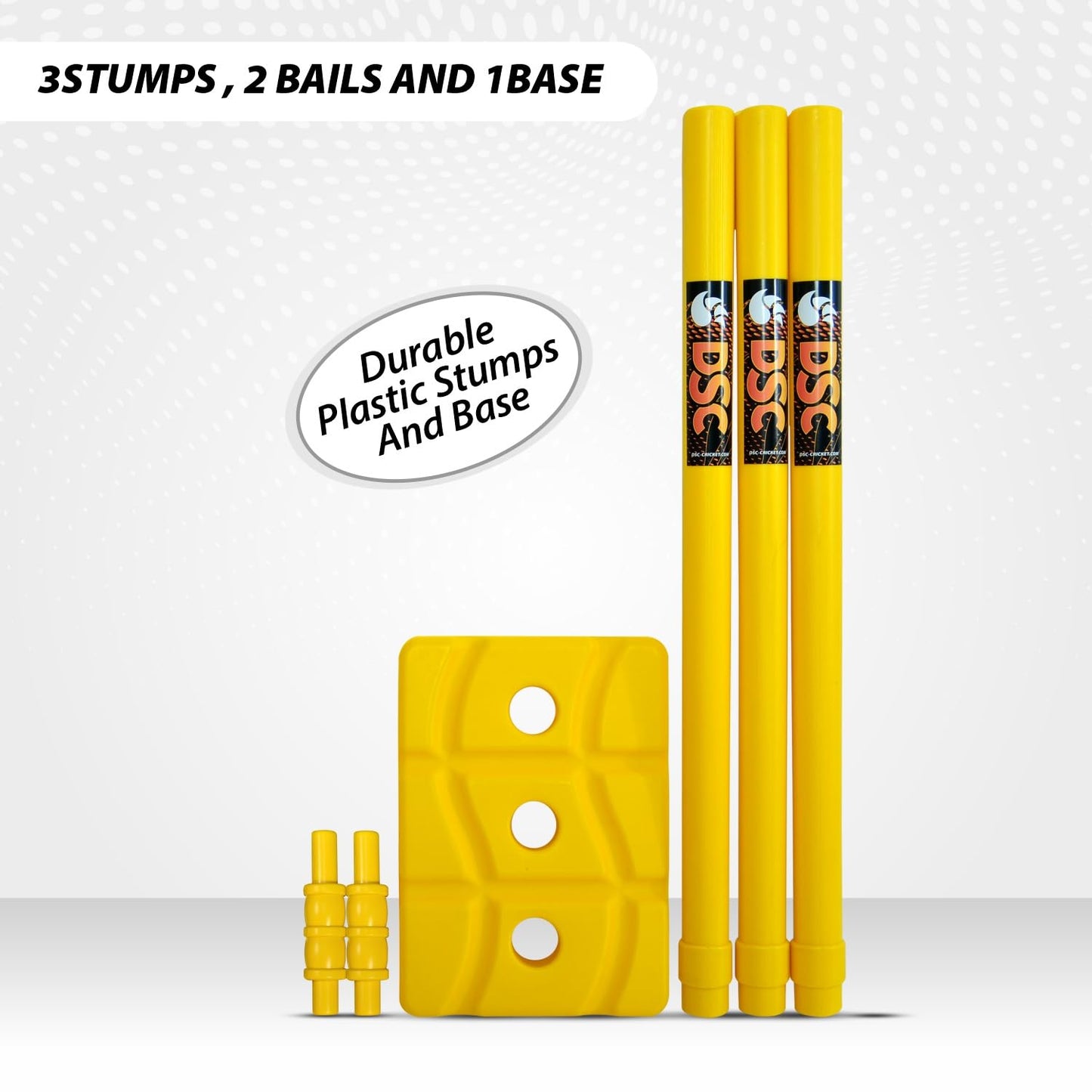 DSC Plastik Cricket Stump Set mit 3 Stümpfen, 2 Bails und 1 Base, Größe - Herren, Farbe - Gelb