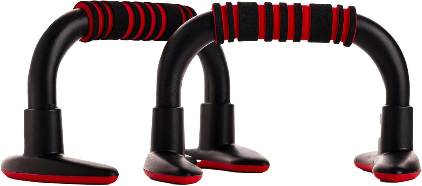 Endless EL1042 Push Up Stands with foam handle | Blank and red | Material: steel, plastic | For upper body training with comfortable foam handle and non-slip bars and reduced wrist strain