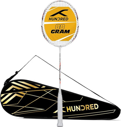 HUNDRED Powertek 2000 PRO Badmintonschläger mit Vollbespannung (Größe: Standard, Griffgröße: G6) | Besaitung | Material: Graphit | Für fortgeschrittene Spieler | Gewicht: 90 Gramm | Maximale Saitenspannung - 22-24lbs