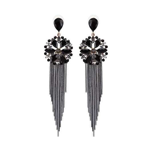 YouBella Jewelry Earrings | Color: Black | Crystal Tassel Handmade Earrings for Girls and Women | Best for Gifting | Wedding | Stylish | Party Wear | Fashion | Suitable for All Occasions